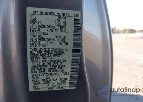 2004 Nissan Frontier Xe from USA, damaged, VIN 1N6DD26TX4C451201